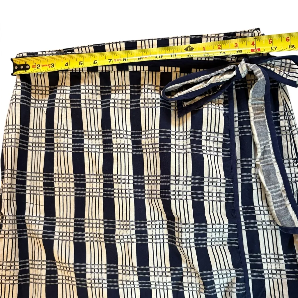 LL Bean Cotton Wrap Skirt Navy Blue White Plaid Womens Size 12 - Image 8