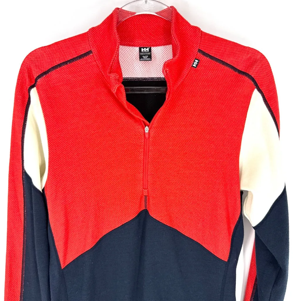 Helly Hansen Wool Blend Ski Half Zip Red Orange Navy Cream XL - Image 2