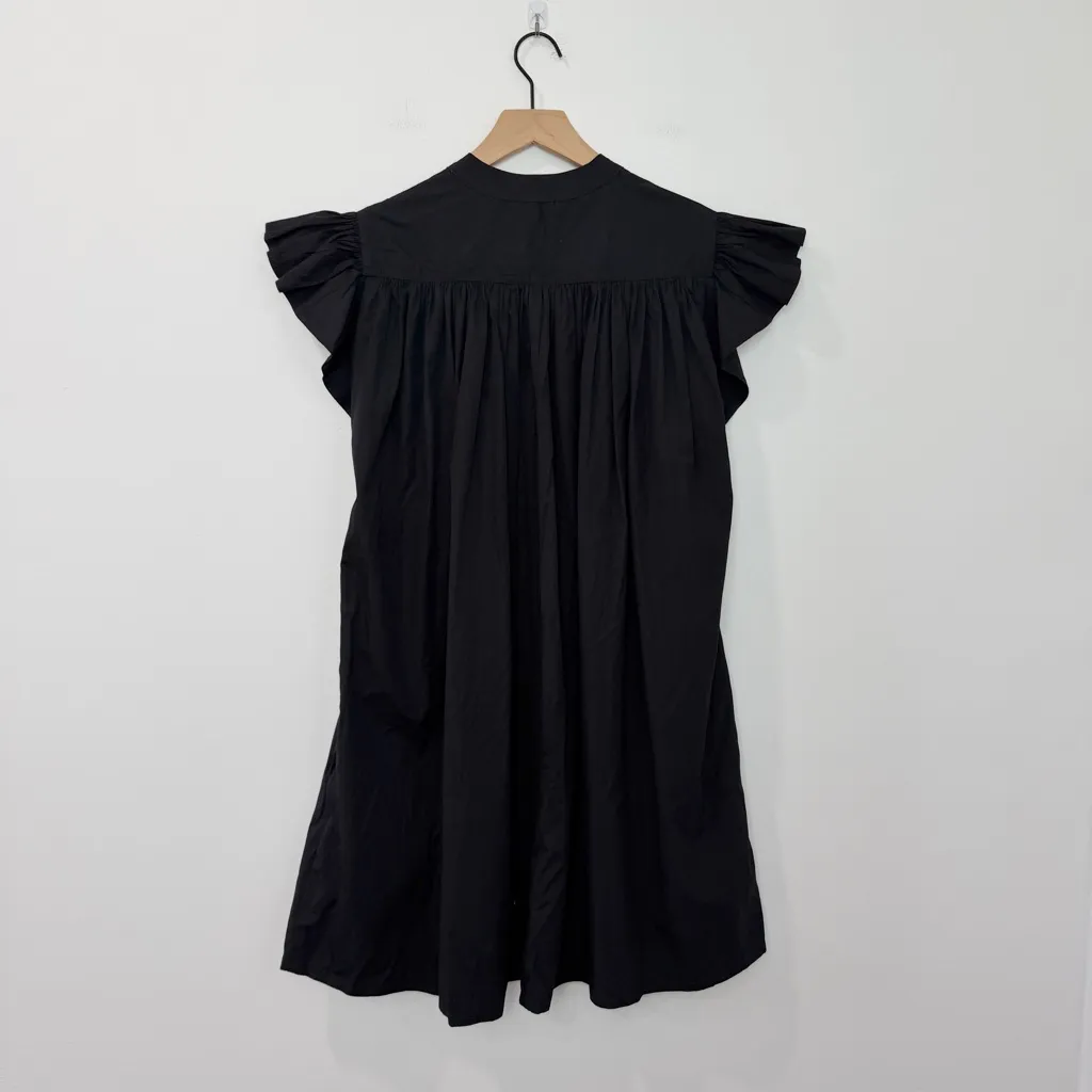 Madewell Flutter Sleeve Button Front Mini Dress in Poplin Black NWT Size Medium - Image 4
