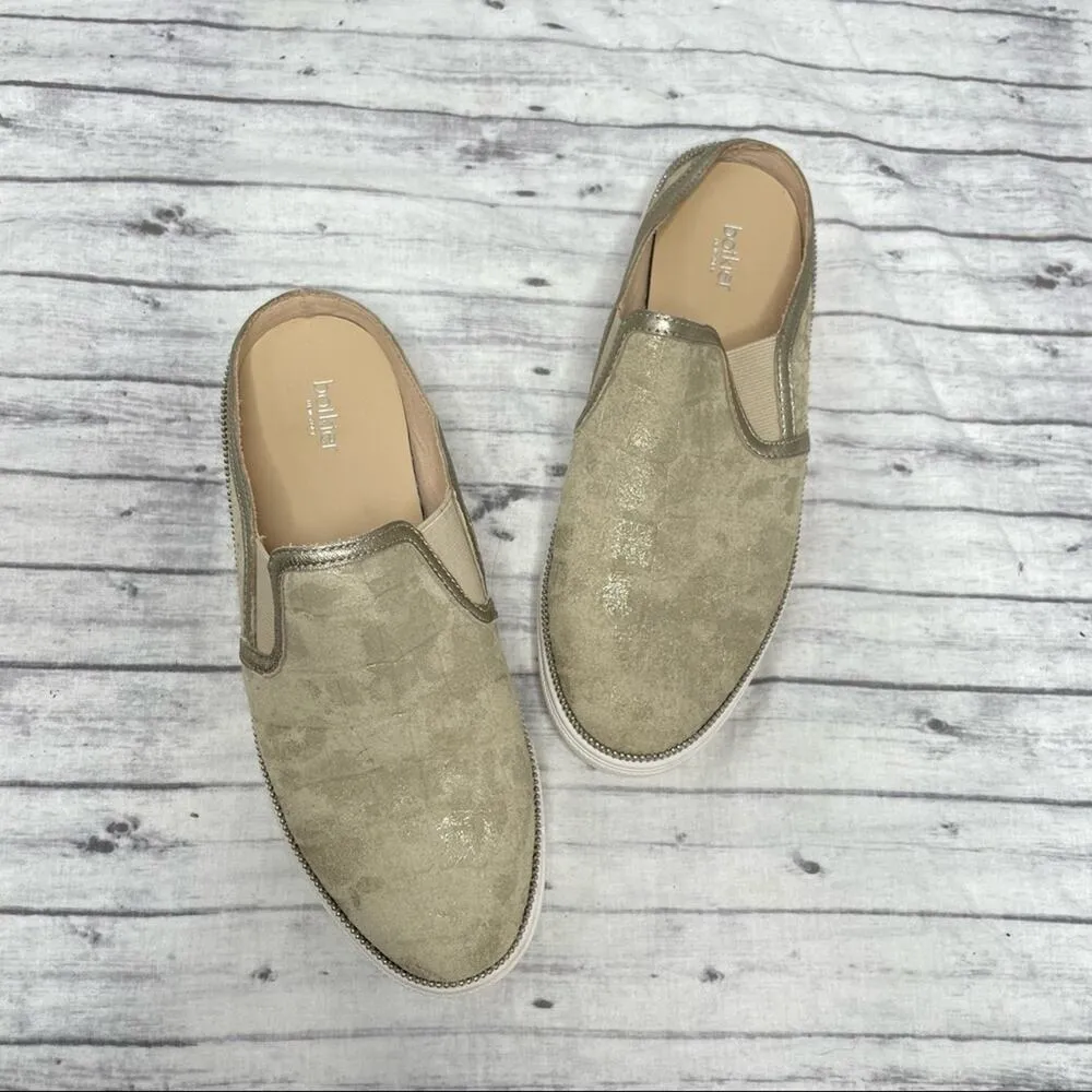 BOTKIER Sneakers Womens Size 8 Slip On Gold Leather Croc Print Summer Casual - Image 2