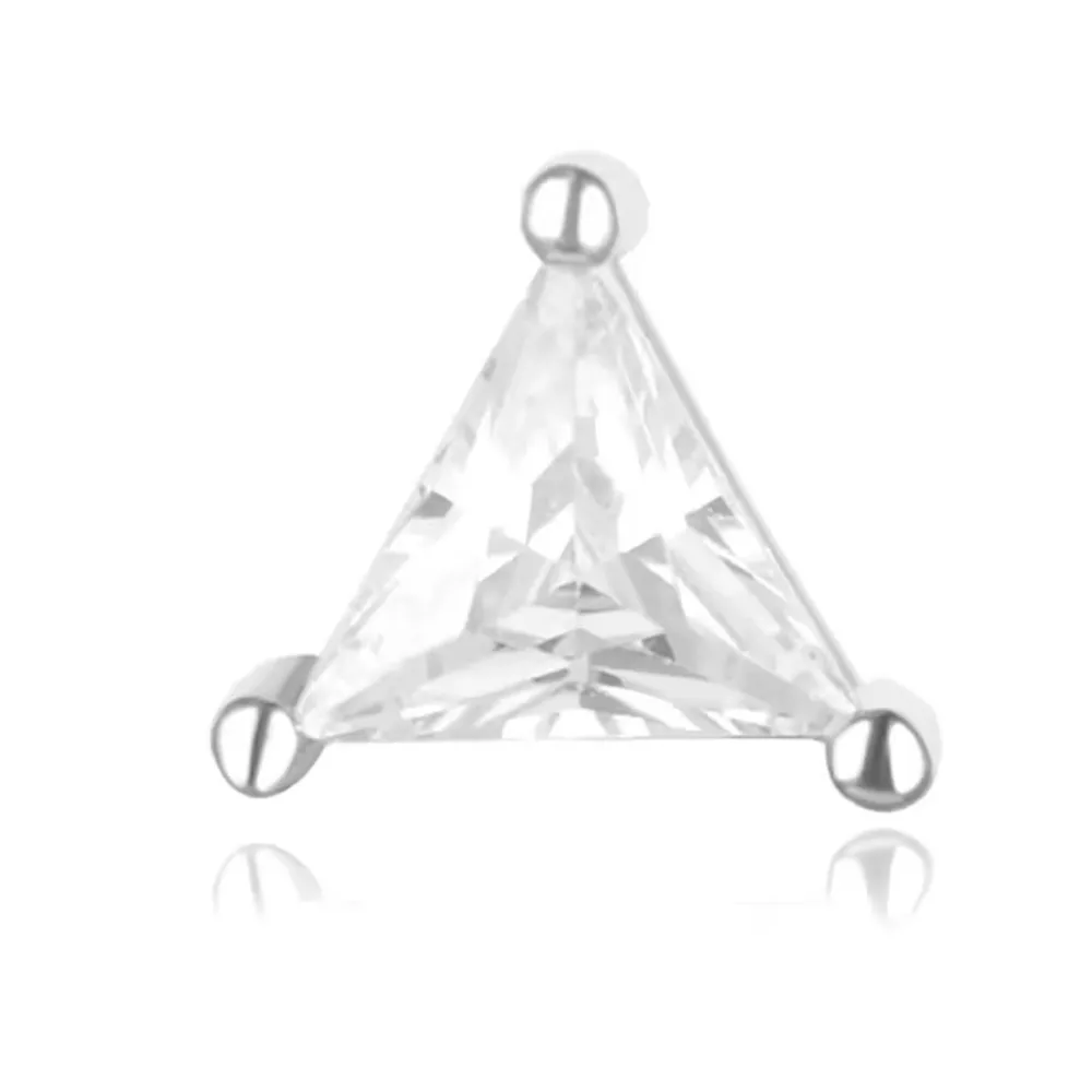 Trillion Cut Simulated Diamond, Gold Plated Silver Triangle Pendant, 6.4mm - Image 4