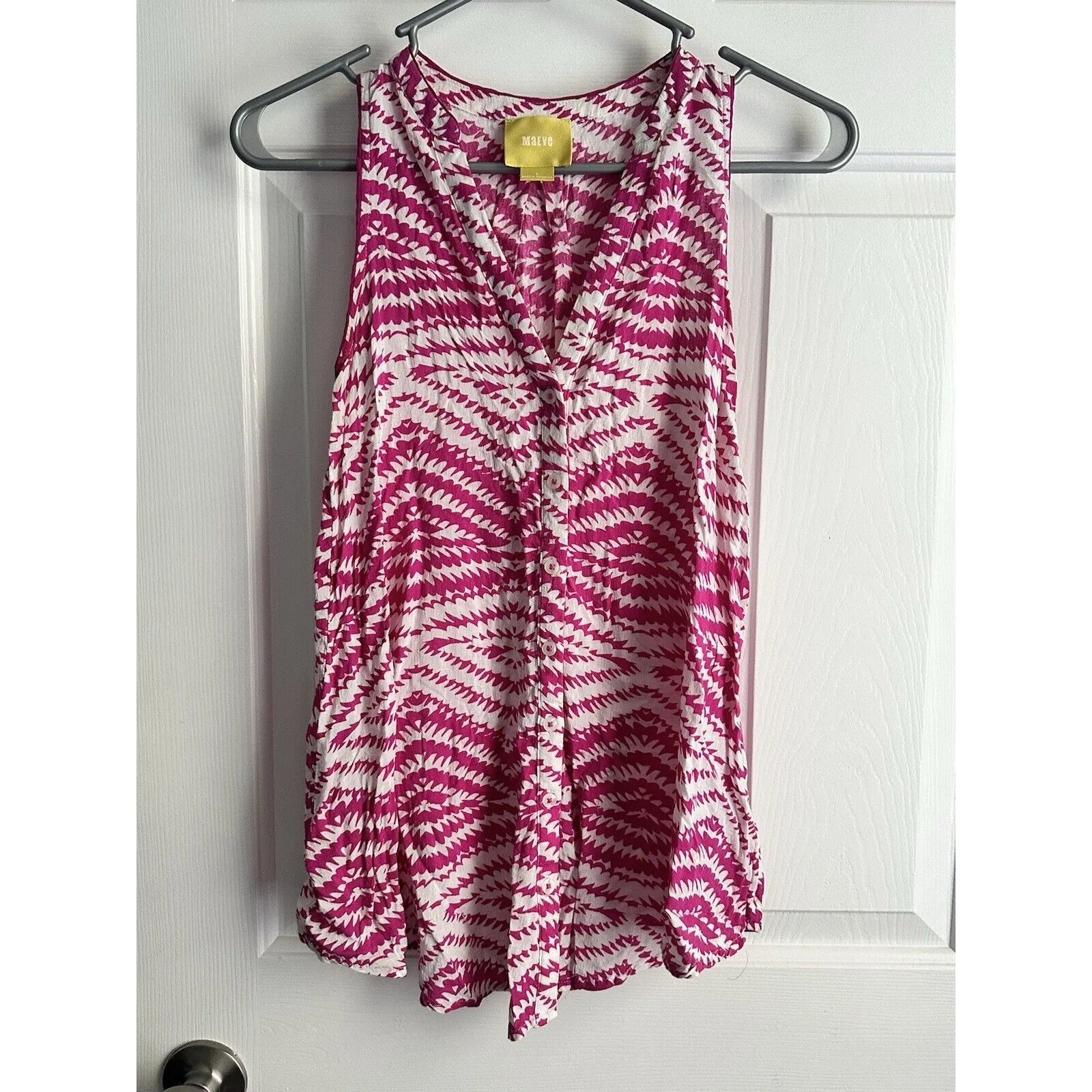 Women’s Maeve Ada Swing Blouse Size 2 Fuchsia White Geo Print Tank Anthropologie - Image 2