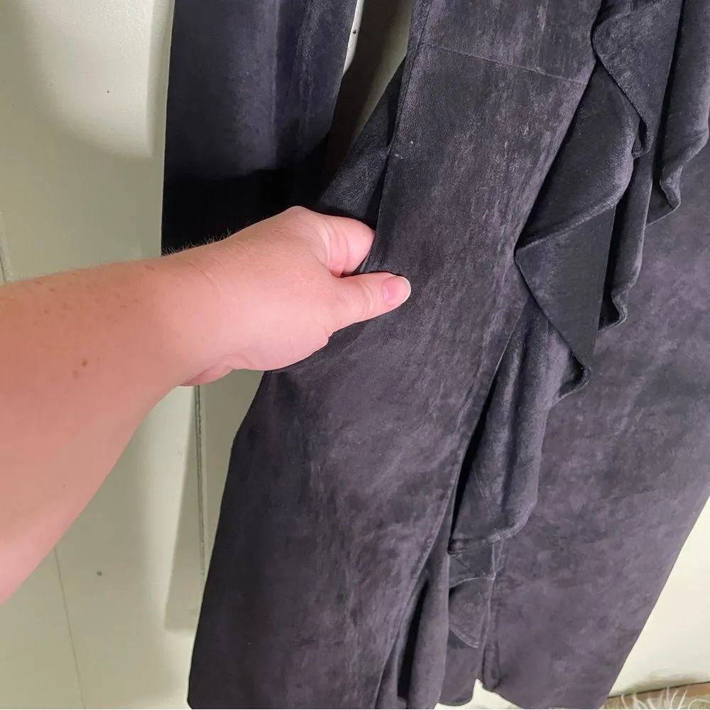 Vintage Margaret‎ Godfrey Suede Ruffle Coat Long Maxi Duster Festival Boho 4 Black - Image 4