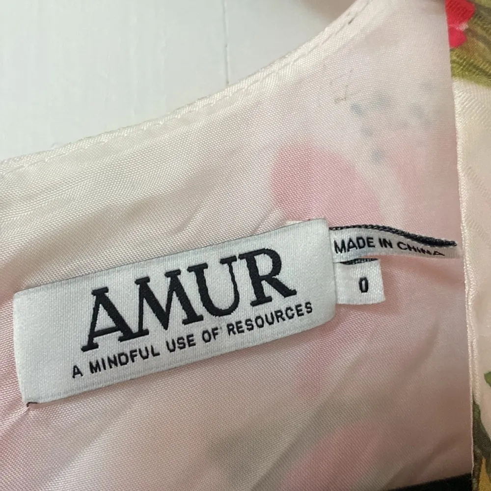 AMUR Cleo Juliet Sleeve Dress Scarlet Tropical Flora Size 0 Print Mini Statement Pink - Image 9