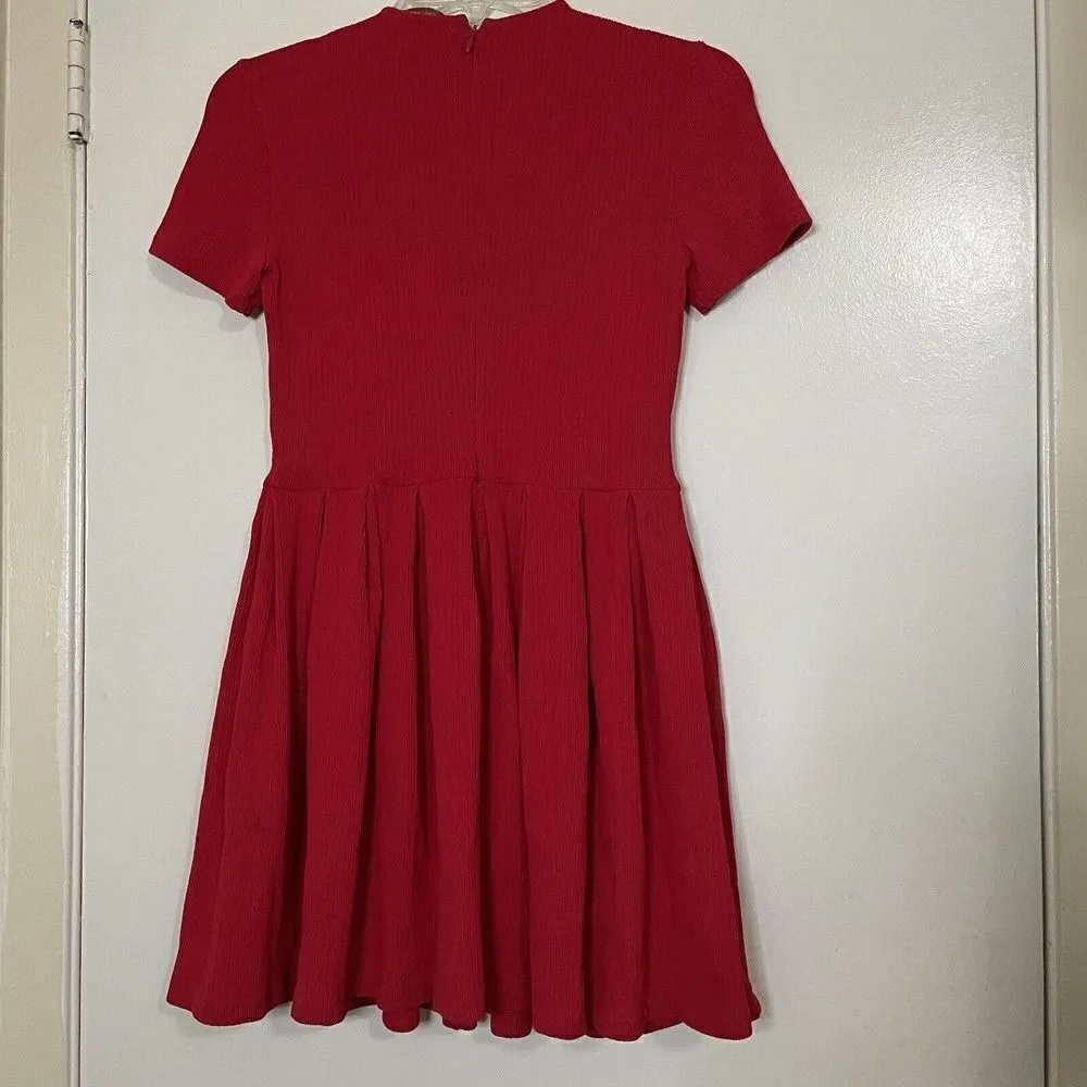 OPENING CEREMONY red ribbed pleated flare mini dress size XS - Image 6