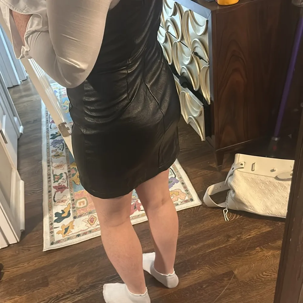 Vegan Leather Black Dress with White Button Down - Image 7
