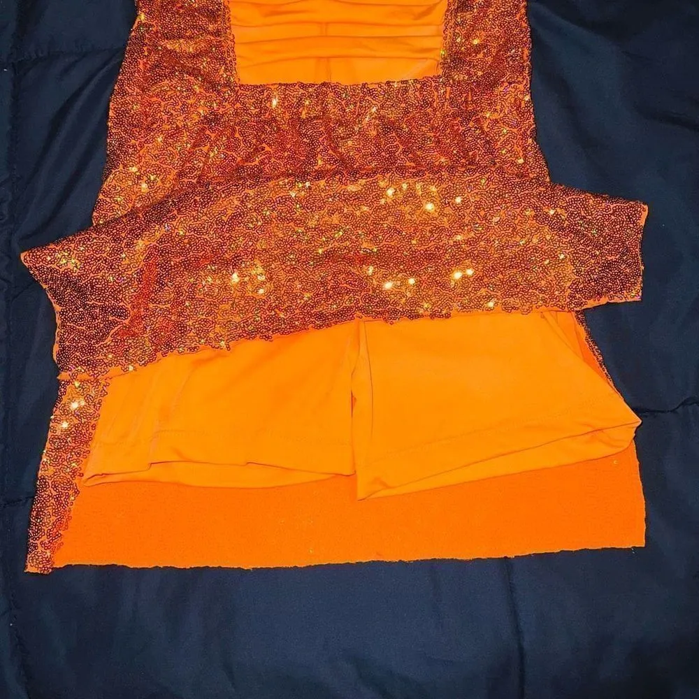 Revolution Rave festival dance disco dress with shorts underneath orange sequin - Image 6
