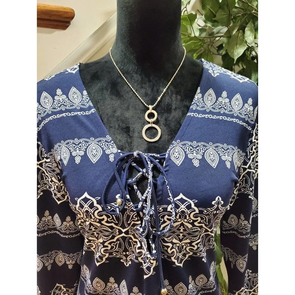 Women's Blue & White Polyester V - Image 2