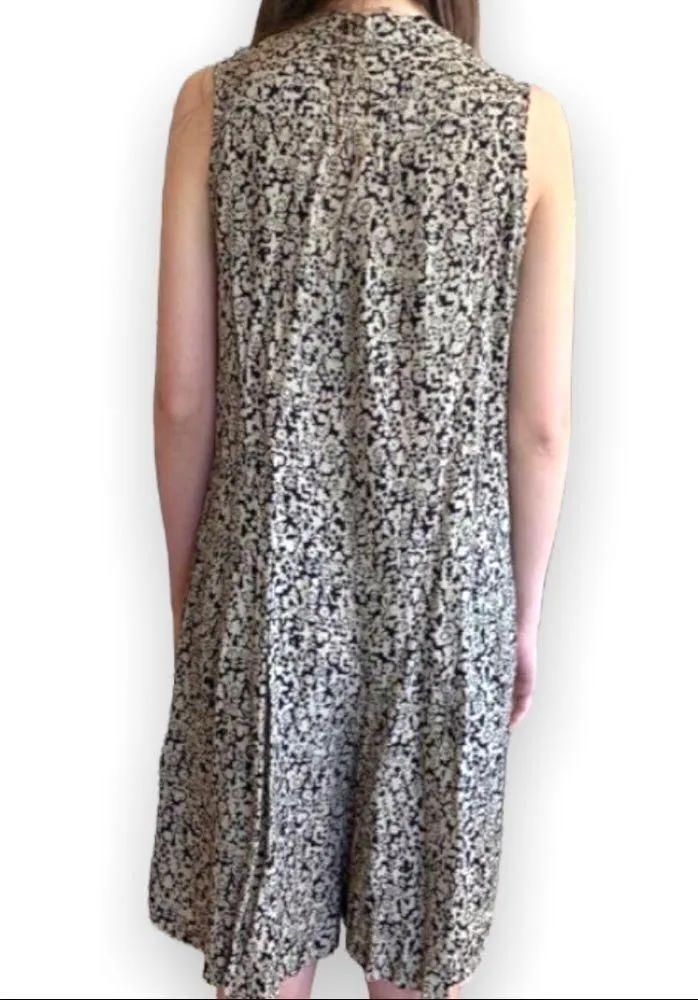 Vintage 90s Esprit Drop Waist Abstract Print Black and Cream Sleeveless Romper - Image 5