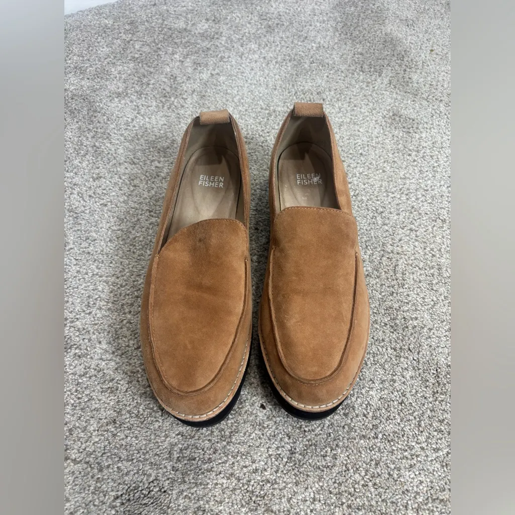 Eileen Fisher Suede Ells Platform Loafer Cognac Size 8 neutral business casual - Image 11