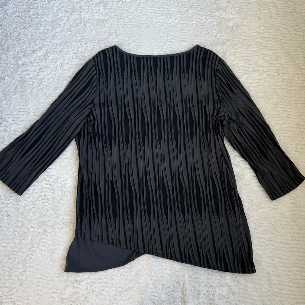 Chicos Easywear Textured Layers 3D Knit Top Sz 2 L Graphite Gray Stretch Slinky - Image 6