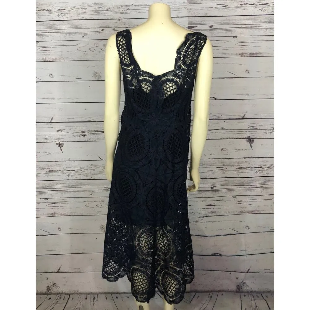Tracy Reese Navy Surplice sleevless scalloped Lace Embroidered Dress size 4 - Image 10