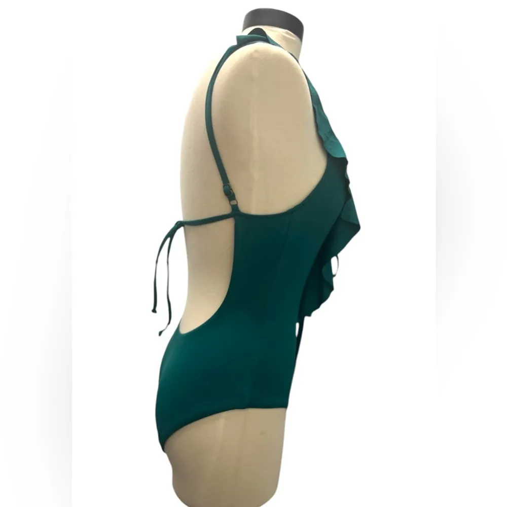 Rebecca Virtue Socialite Teal Plunge Bathing Suit Size Small Glam Old‎ Hollywood - Image 5