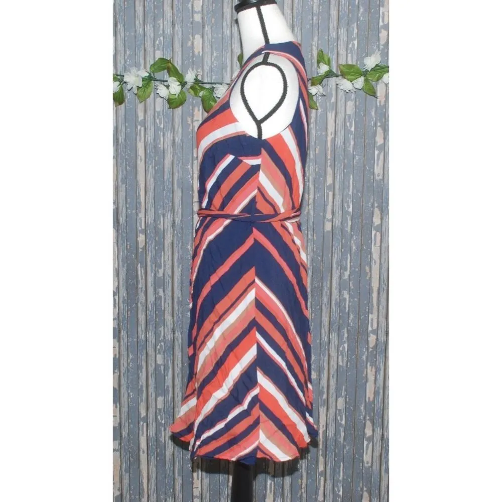 A Pea in The Pod Ladies Maternity Dress Size S Sleeveless Striped Belted Midi - Image 5