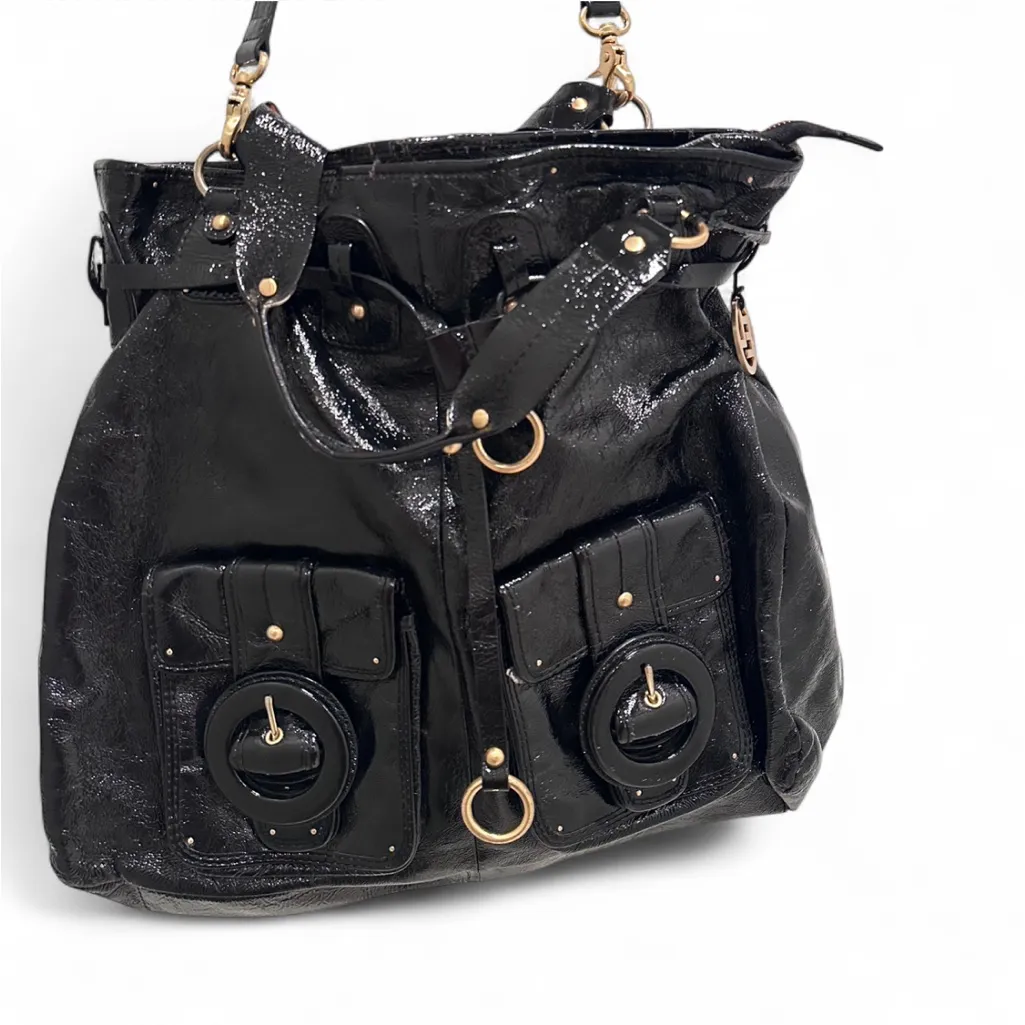 Elliott Lucca Black Leather Hobo Satchel Tote Purse Bag - Image 6