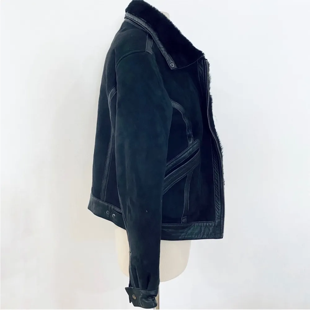 Vintage lamb sheep skin with leather trim bomber jacket - Image 7