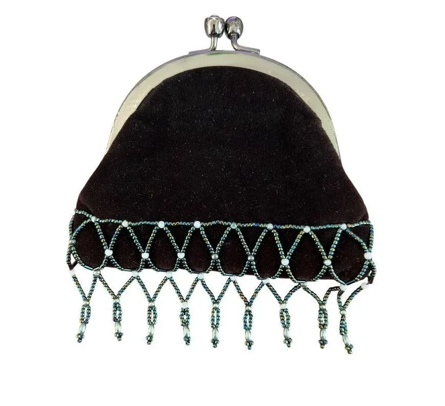 Classiques Entier Black Velvet Beaded Evening Purse Silver Chain Strap Gunmetal - Image 2