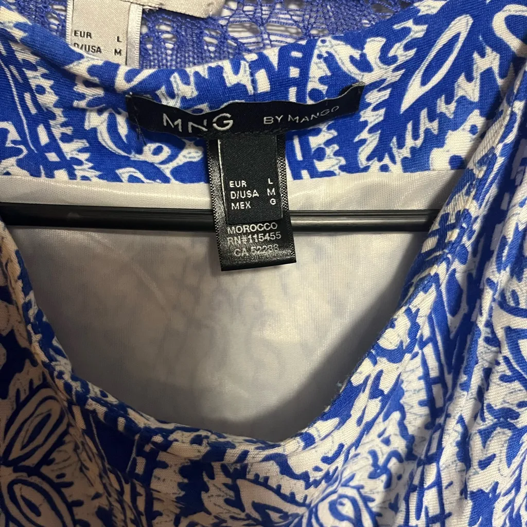 Mango Blue and White Long Sleeve Dress - Image 2