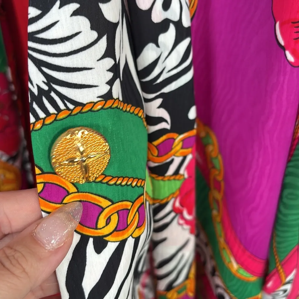 Diane Freis Vintage Multicolor Blazer and Red Pants Set - Image 3