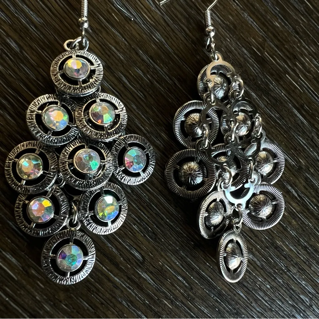 NEW Necklace and earrings Set, AB rhinestones and silver tone metal, custom - Image 8