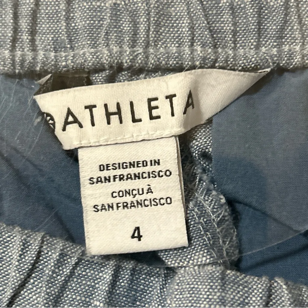 Athleta Pant Women Size 4 Blue Linen Lounge Vacation Travel Coastal Beach Resort - Image 3