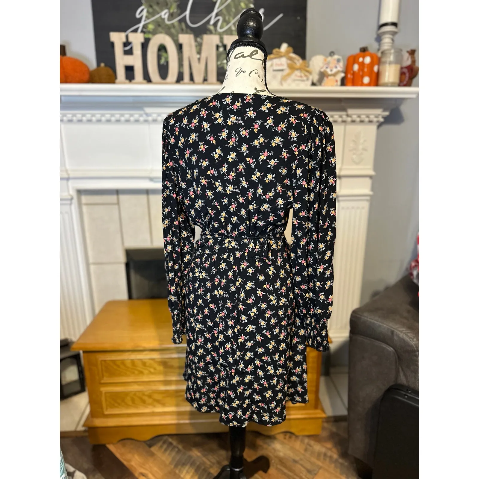 Wild Fable Women’s Black Floral Long Sleeve Mini Dress Size M Medium Casual - Image 2