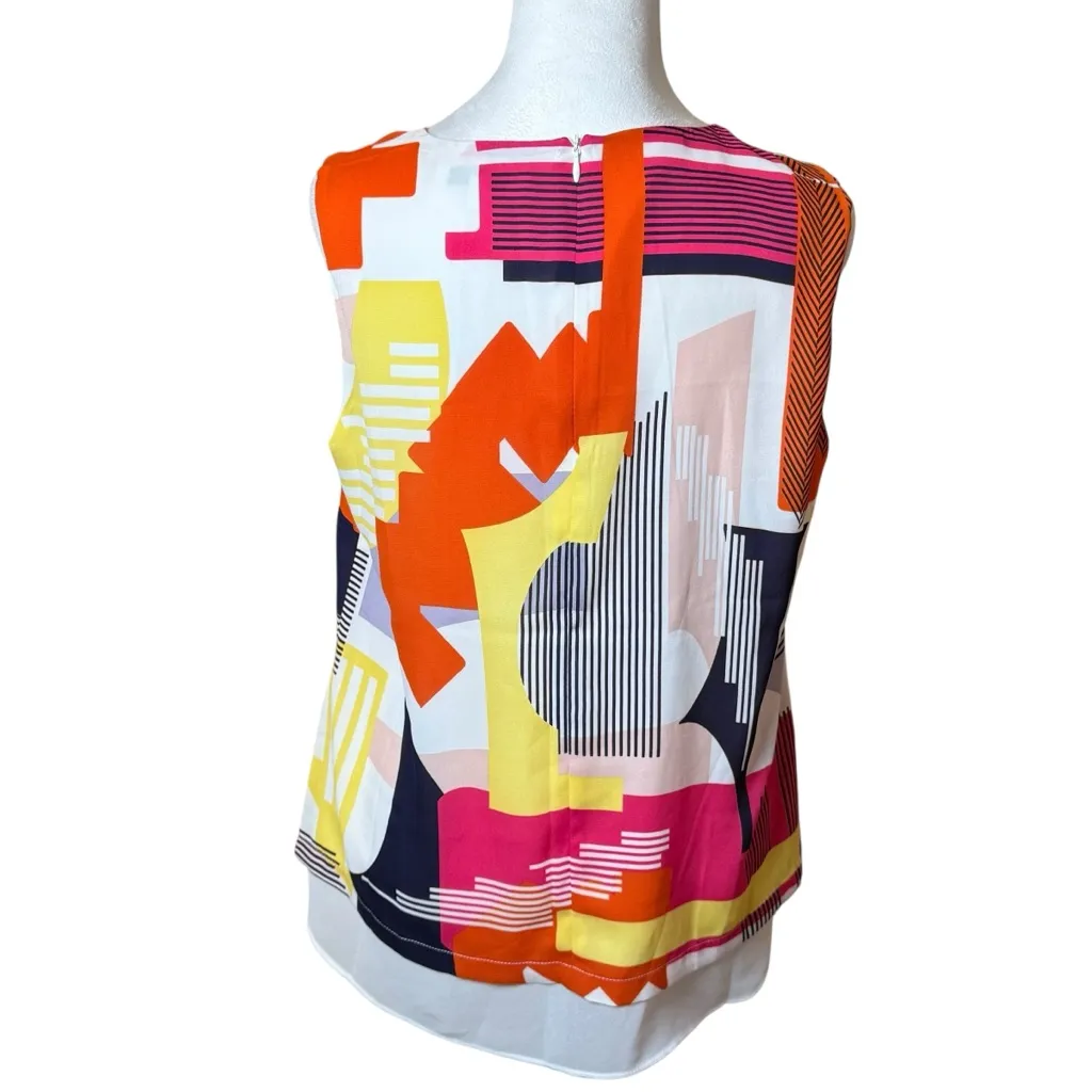 Rose + Olive Artsy Sleeveless Blouse Medium Colorful Abstract Boho Wearable Art - Image 4