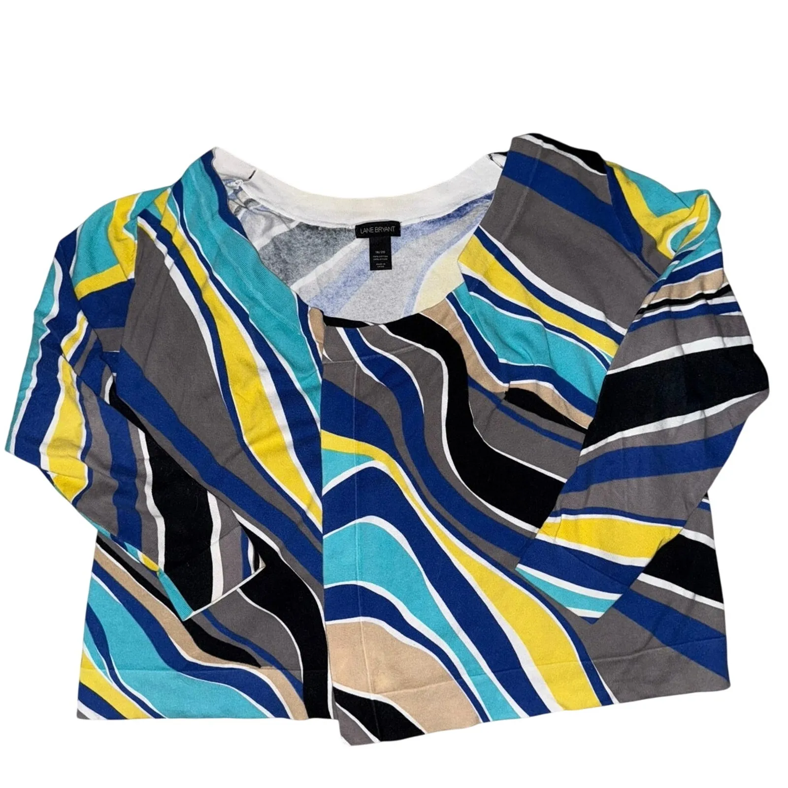 Lane Bryant Cardigan Sweater Womens Plus Sz 18/20 Blue Green Abstract Open Front - Image 2