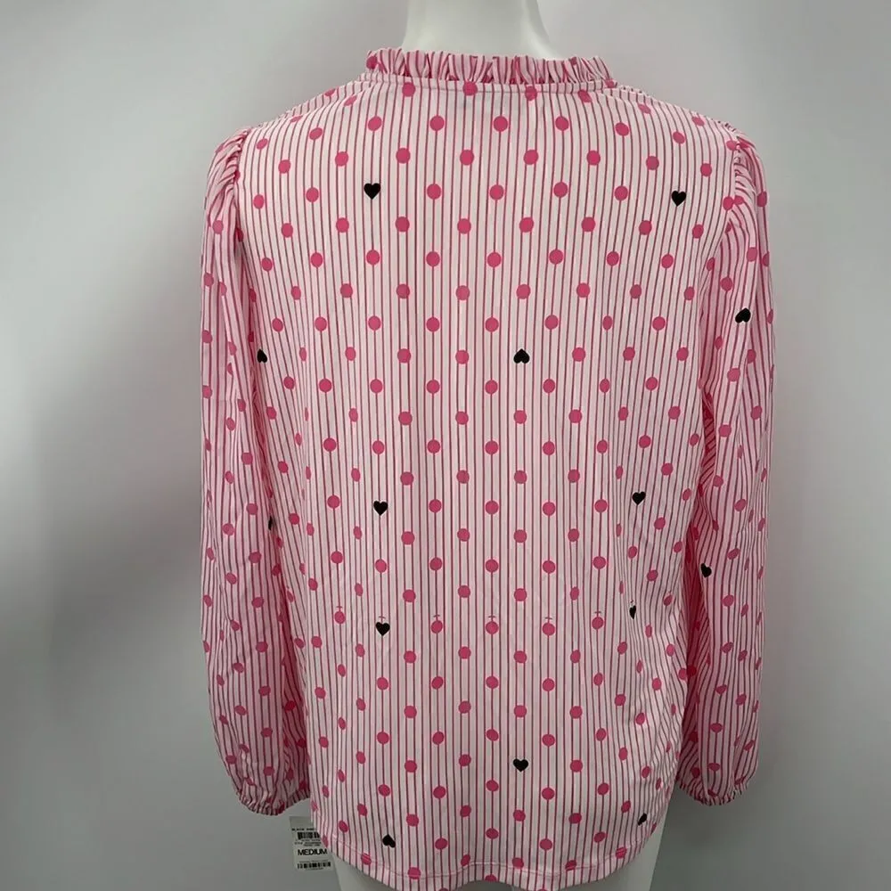Charter Club pink hearts striped long sleeve top medium - Image 5