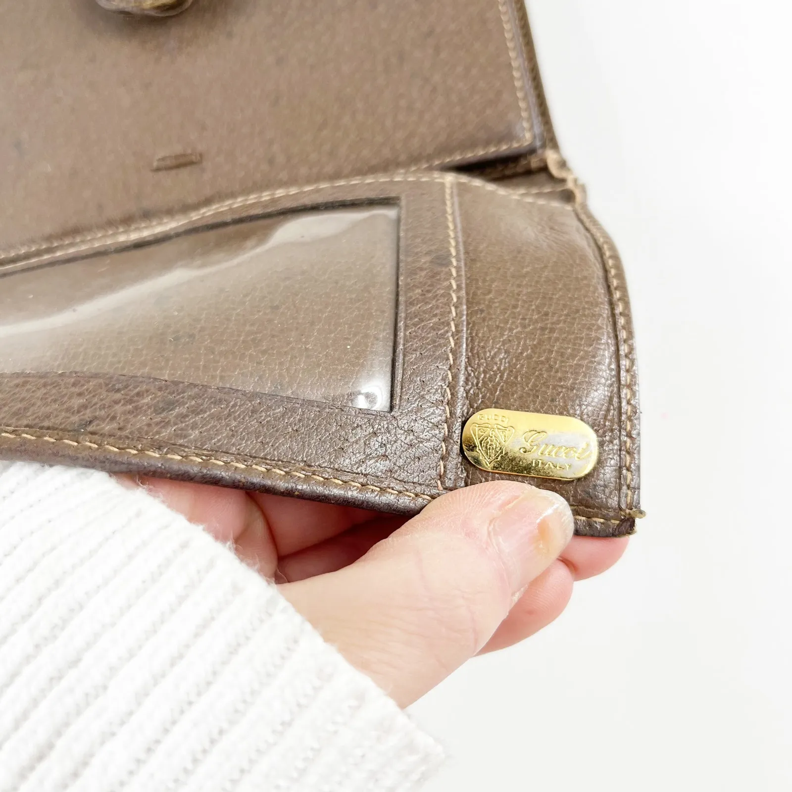 Gucci Vintage GG Supreme Web Long Trifold Wallet French Purse Brown - Image 7