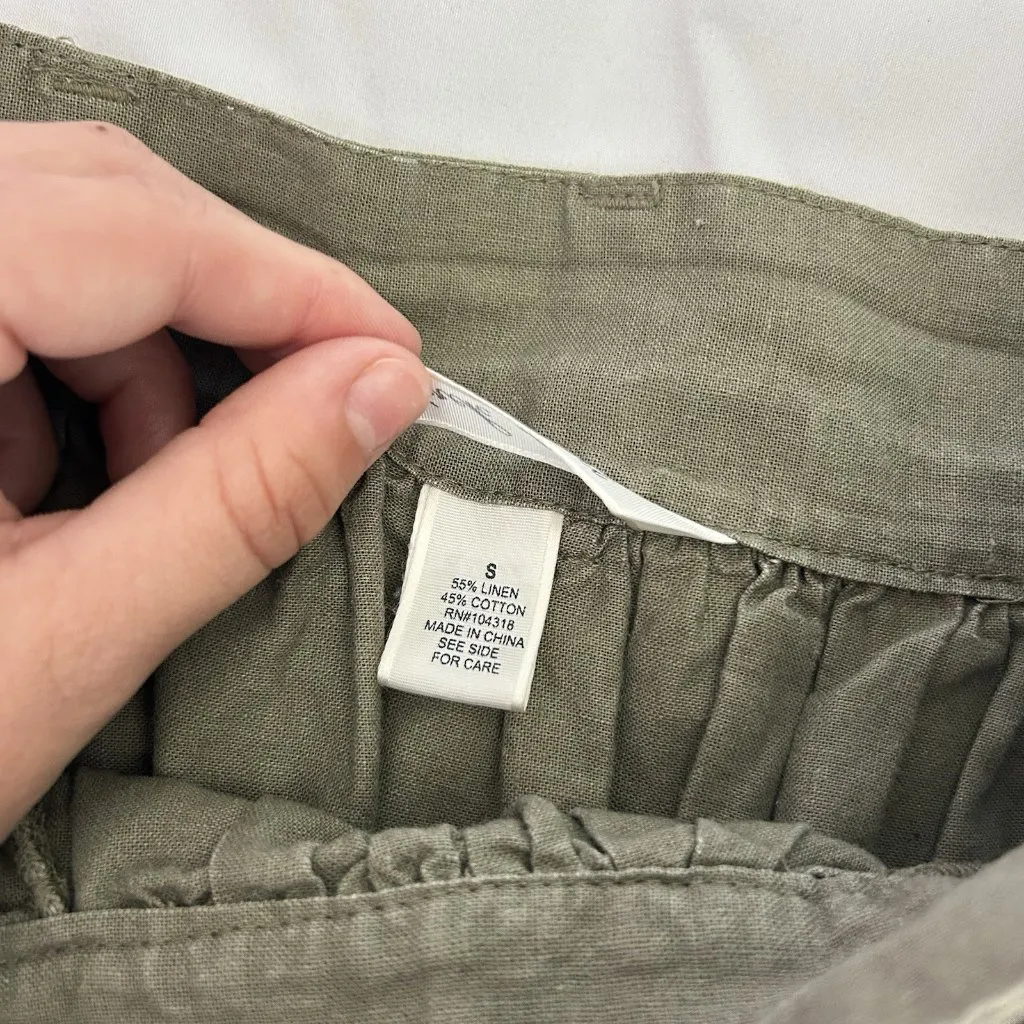 Womens Size Small Army Green Tie Pockets Side Zip Linen Blend Mini Skirt - Image 6