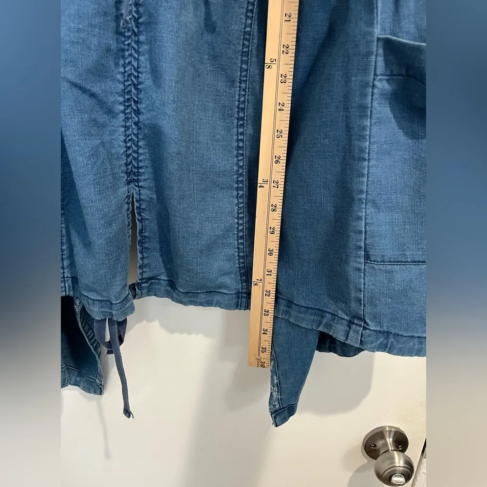 Anthropologie Hei Hei Blue Linen/Cotton Blend High Plains Open Front Jacket Sz.L - Image 6