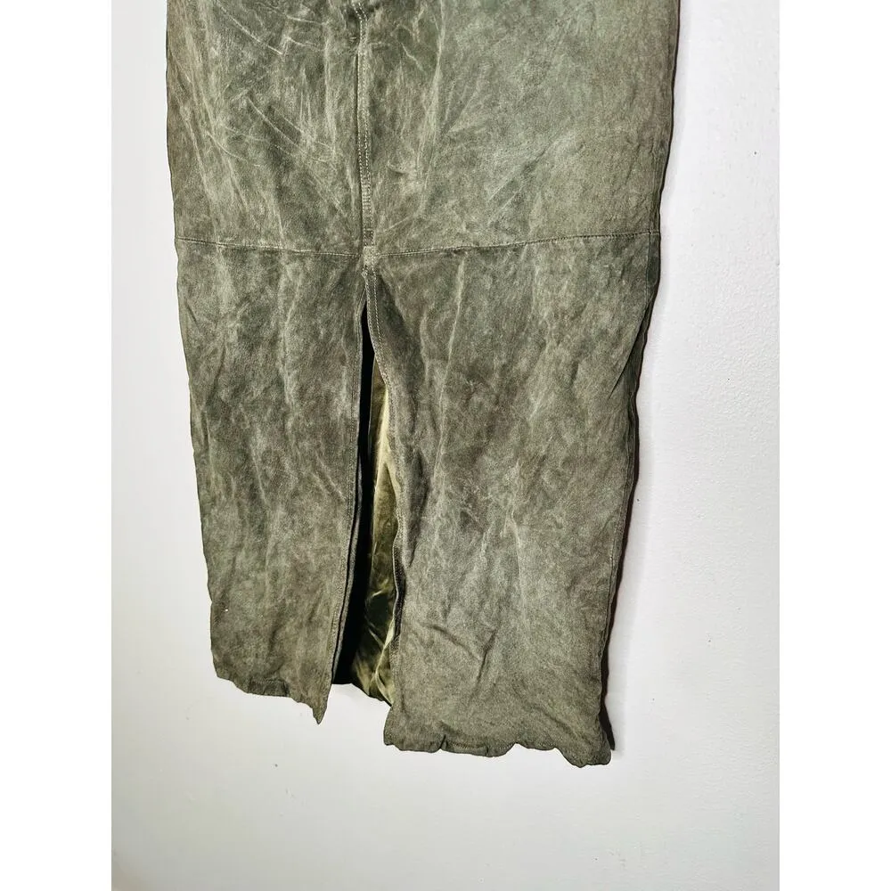 BLANKNYC Hunter Green Corduroy Front Slit 100% Leather Skirt Size 29 - Image 7