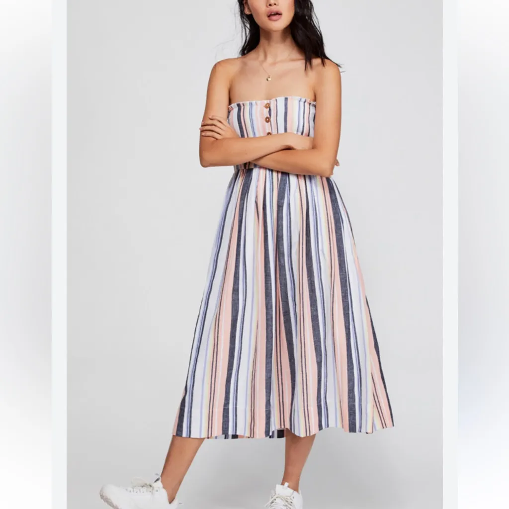 Free‎ People Multicolour Lilah Cotton Pleated Tube Maxi Dress Small Boho Summer - Image 3