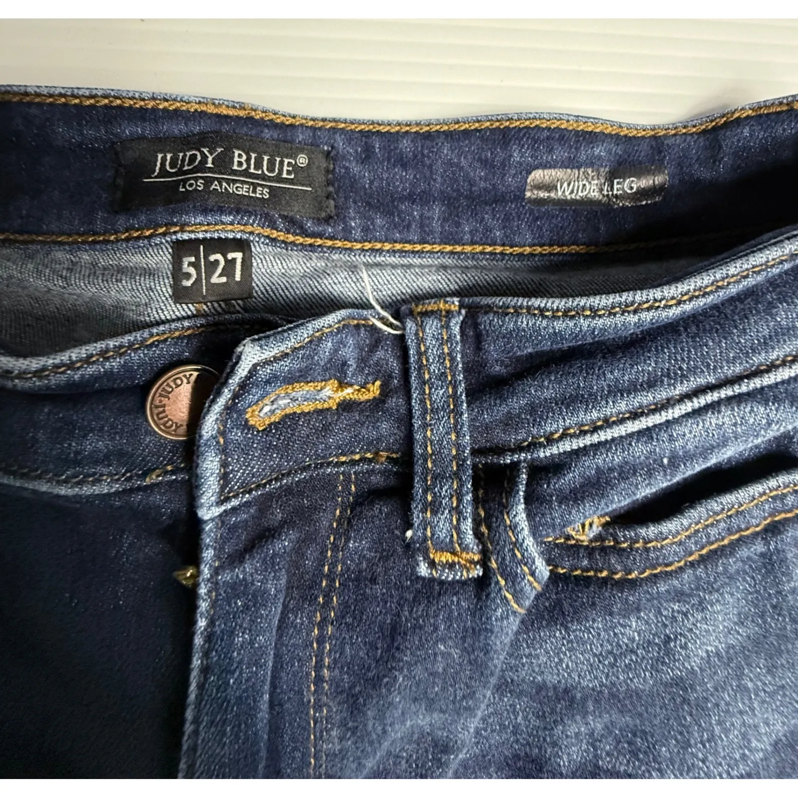 Judy Blue Wide Leg Cropped‎ Jeans Distressed Frayed Hem Dark Wash Size 5 27 - Image 3