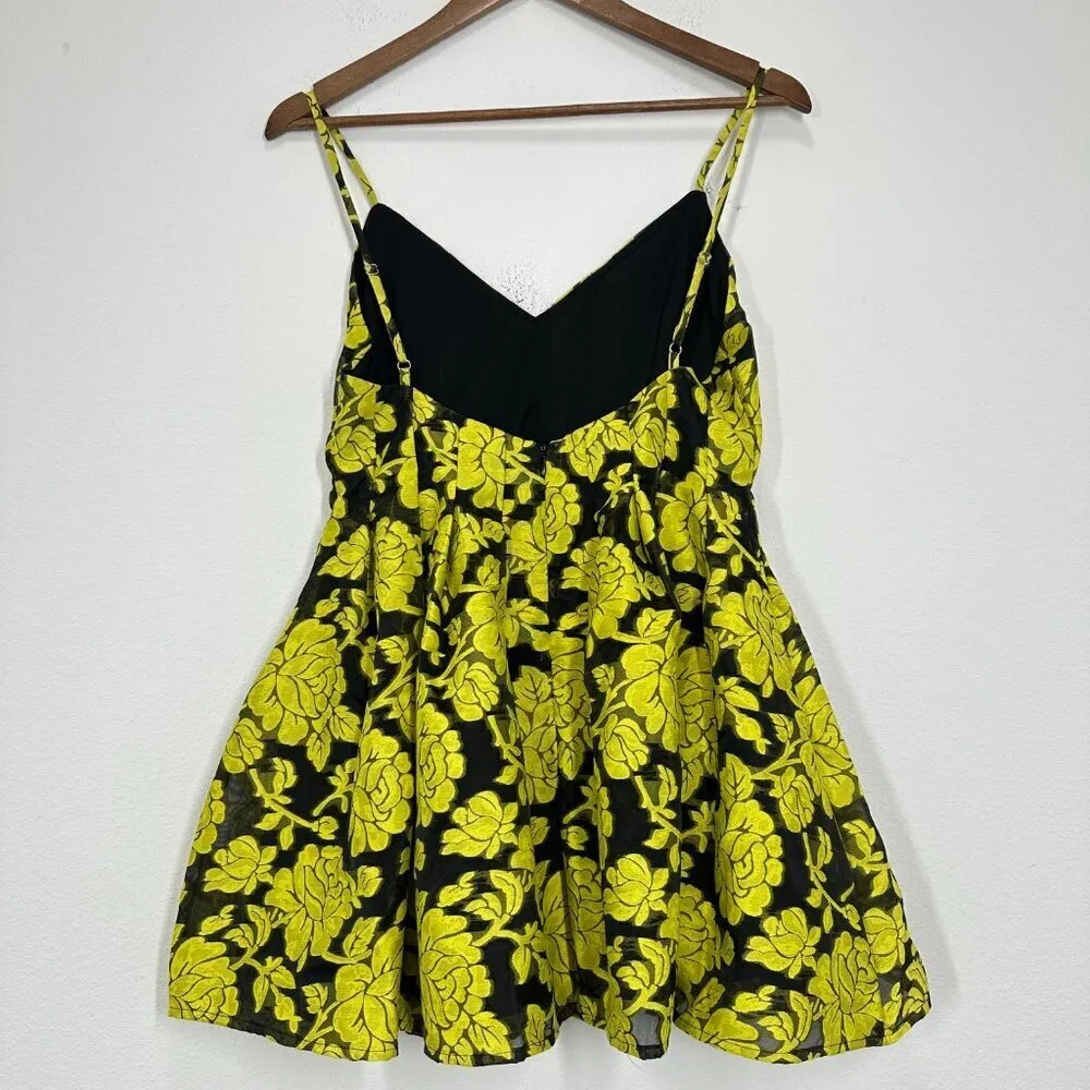 Ark & Co. Full Skirt‎ Micro Mini Romper Yellow Gold Black Floral Brocade Med NWT - Image 8