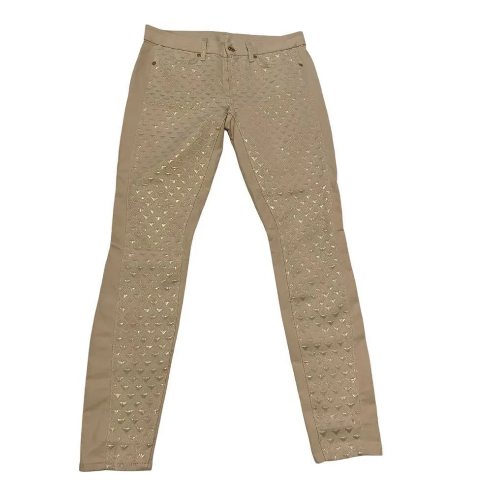 7 for all Mankind Jeans Women Beige Shiny Gold Jacquard Size 29 Metallic Party - Image 7