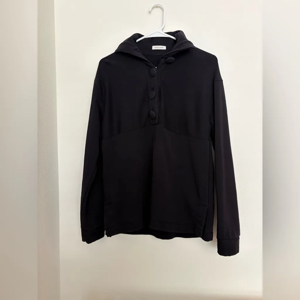 Rebecca Taylor  Terry Half Button Pullover size XS 100% cotton deep dark purple - Image 4