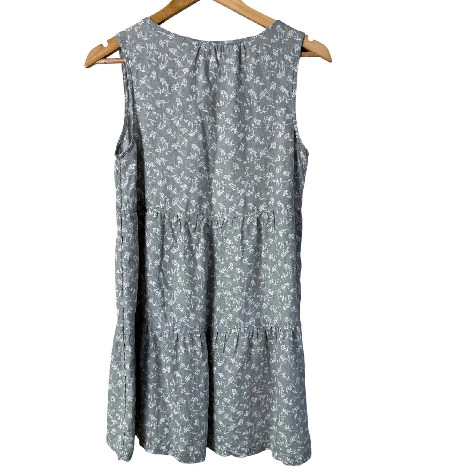 Joie 100% Linen Tiered Sleeveless Babydoll V Neck Mini Dress in Green Floral XS - Image 6