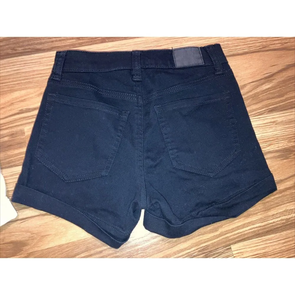 Aeropostale Women Juniors size 00 cuffed denim shorts High Rise White & Black‎ - Image 5