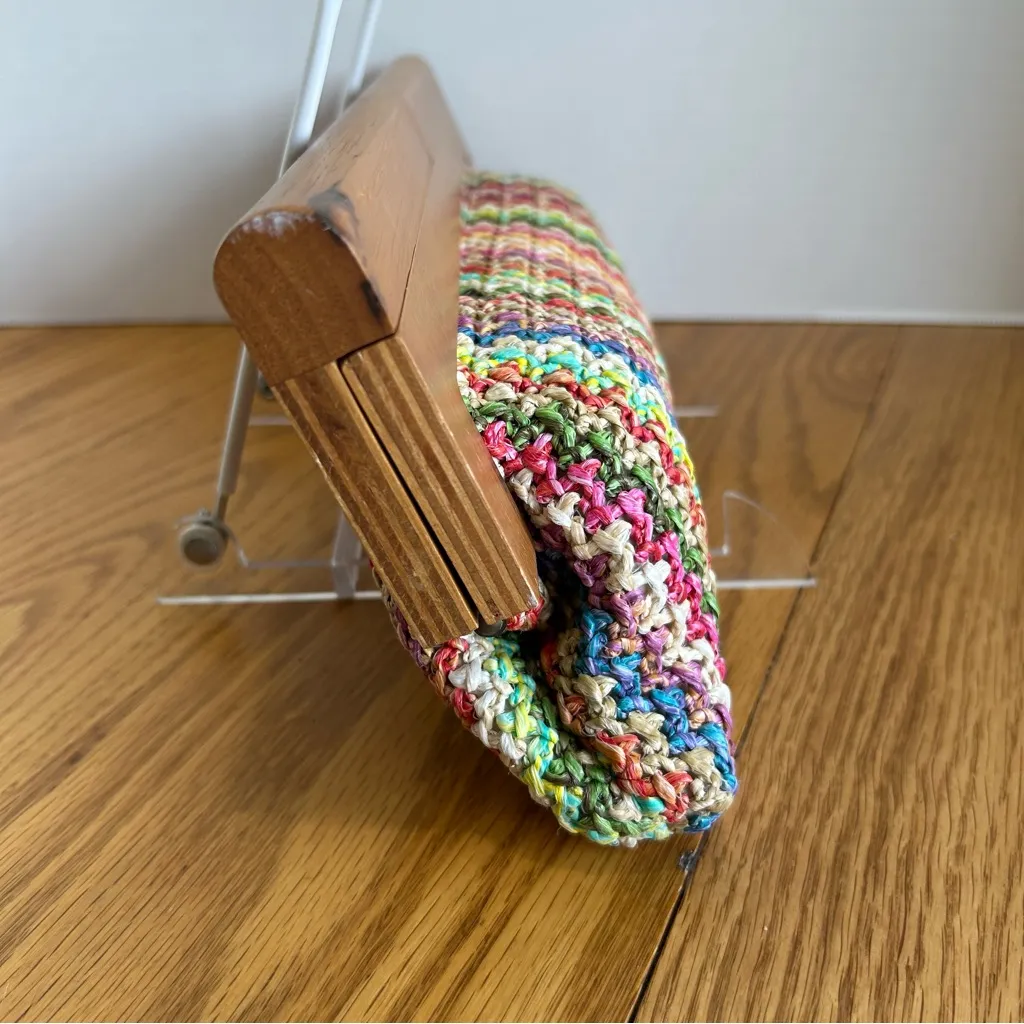 Crocheted Small Vintage Clutch Colorful Magnetic Opens Wide Rare Find Boho Glam Pink - Image 2