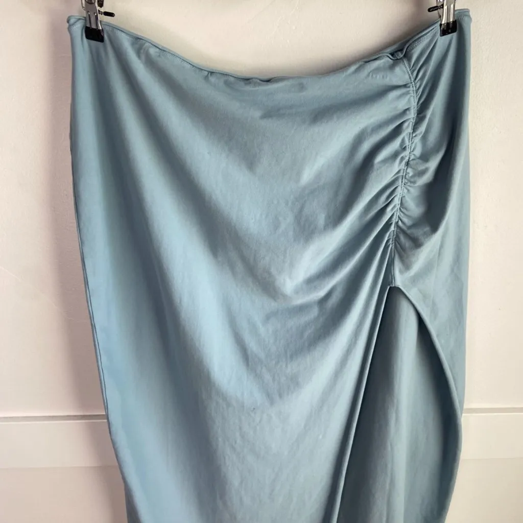 NWOT Skims Denim Blue Raw Edge High Slit Long Skirt - Image 14