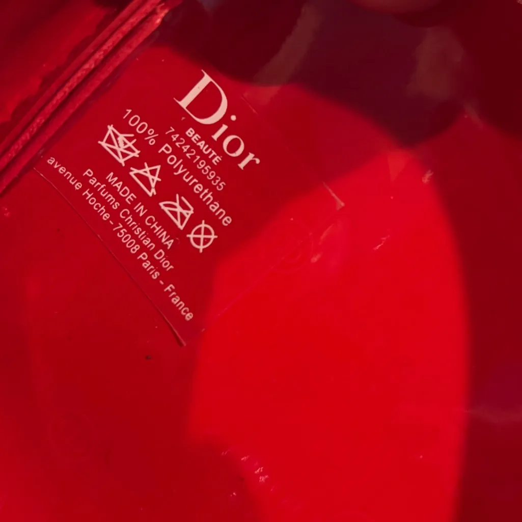 NWT Dior Red Embossed Logo Cosmetic Makeup Pouch Bag w/ Zipper Protector - Image 8