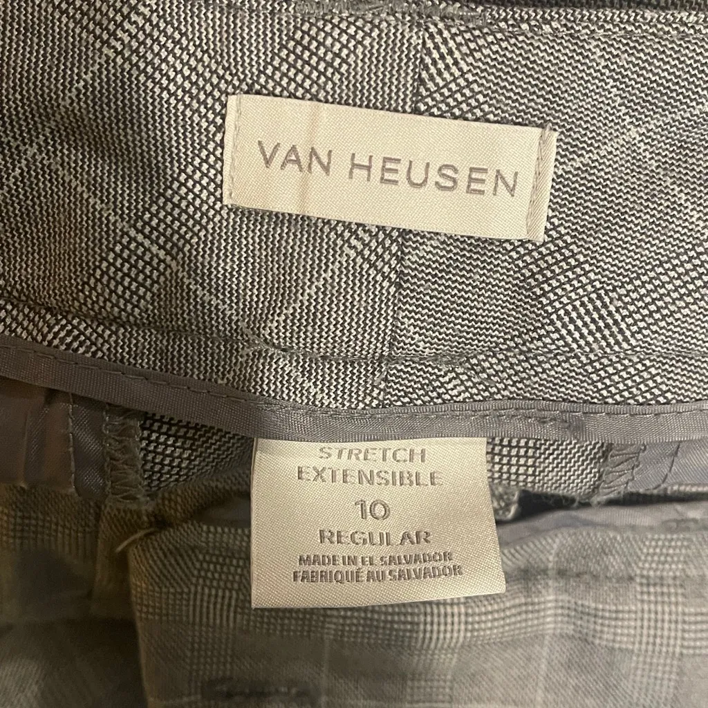Van Heusen gray white plaid slacks trousers dress pants stretch woman’s sz 10 - Image 4