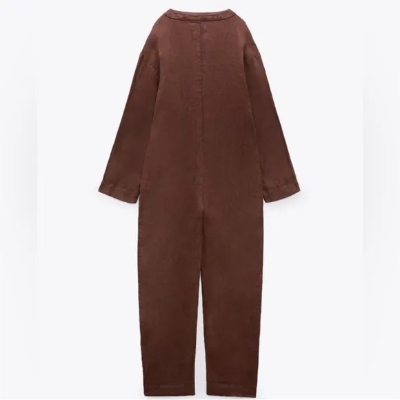 NWT Zara 100% Linen Brown Jumpsuit The Veronica Overall Brown Size Small‎ - Image 15