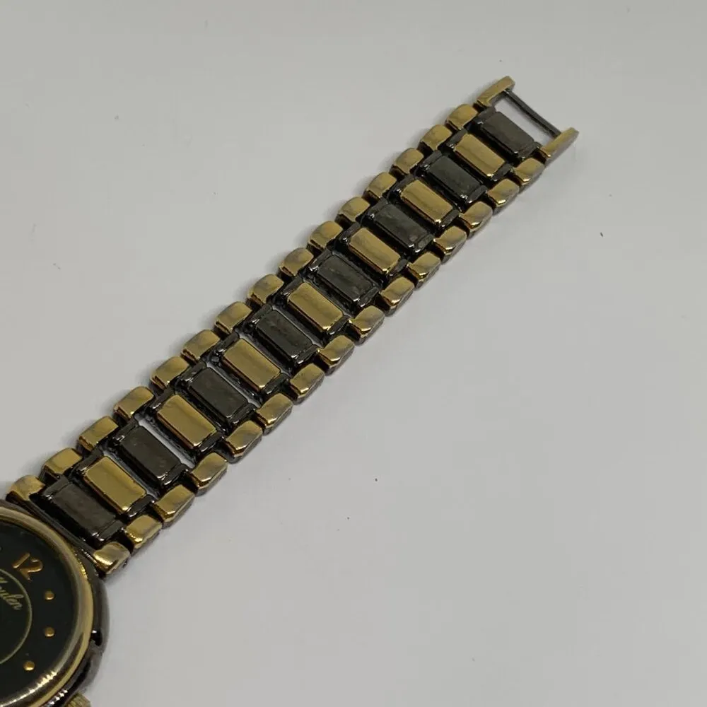 Vintage moulen women’s quartz analog watch 24mm case black gold tone 7.5” runs - Image 3