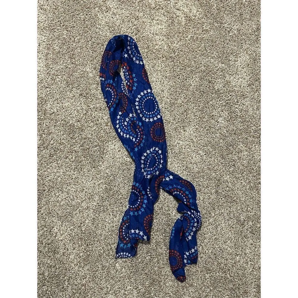 Unisex Patriotic Red White Blue Star Pattern Geometric Scarf - Image 2
