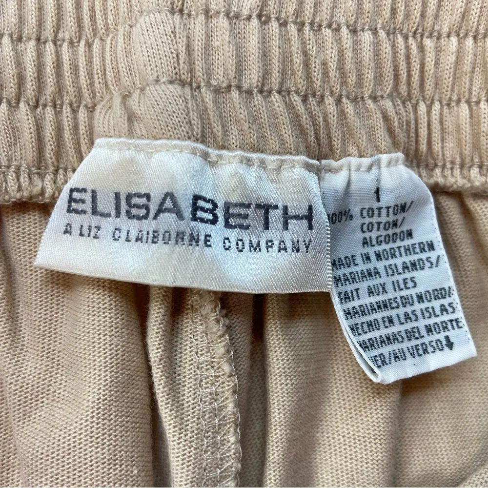 Elisabeth Liz Claiborne relaxed pants, cotton elastic waist, Vintage, size 10 12 Tan - Image 2