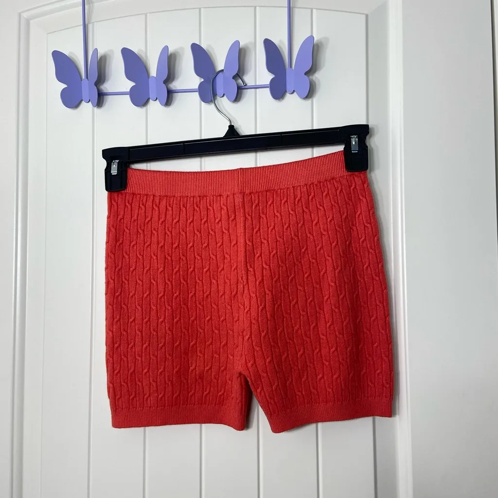 Daisy women’s coral cable knit thick stretchy elastic waist sweater shorts small - Image 3