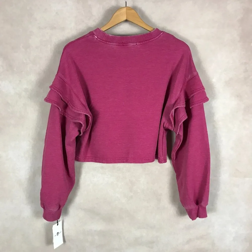 7 FOR ALL MANKIND Pink Ruffled Sweatshirt NWT Medium - Image 4